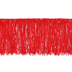 Fringes with sequins, width 10 cm - Red (1 Meter)