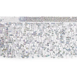 Fringes with holographic sequins, width 15 cm - Silver (1 Meter)