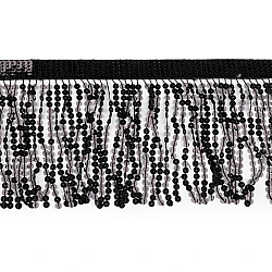 Fringes with holographic sequins, width 15 cm - Black (1 Meter)