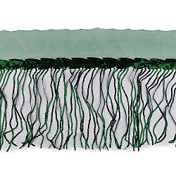 Monofilament trimming braid with sequin fringes, width 20 cm - Dark green (1 Meter)