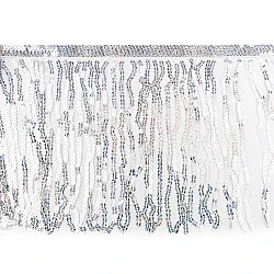 Fringe with holographic sequins, width 30 cm - Silver (1 Meter)