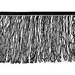 Fringe with holographic sequins, width 30 cm - Black (1 Meter)