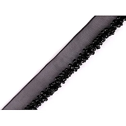 Polyester insertion piping with seed beads, width 15 mm - Black (1 Meter)