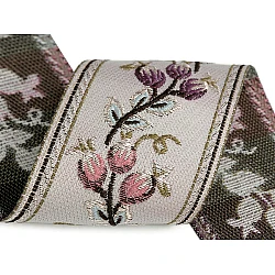 Woven jacquard tapestry ribbon trim width 60 mm - Lightbeige (1 Meter)