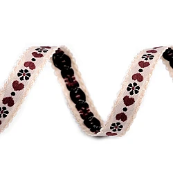 Pattern ribbon, width 10 mm, heart - Lightbeige (1 Meter)