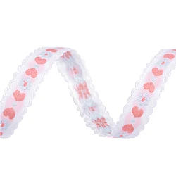 Pattern ribbon, width 10 mm, heart - White (1 Meter)