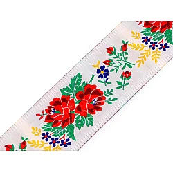 Folk costume pattern ribbon, width 55 mm, 2nd quality - White (1 Meter)