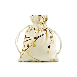 Gift bag 10x13 cm velvet, metallic twigs - Creamy light (10 Pieces)