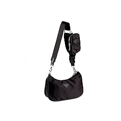 2-in-1 nylon handbag with silver chain 26x16 cm - Black (1 Piece)