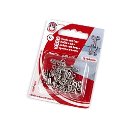 Hooks and eyes size 15+14; 13+12; 12+20; 10+8 mm - Nickel (1 Card)