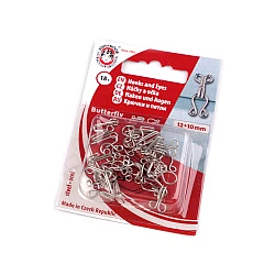 Hooks and eyes size 15+14; 13+12; 12+20; 10+8 mm - Nickel (1 Card)