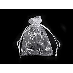 Christmas gift bag snowflakes 9x12 cm organza - White (10 Pieces)
