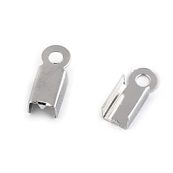 Flat leather crimps 4 mm - Platinum (50 Pieces)