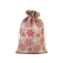 Christmas gift bag snowflakes with glitter 20.5x30.5 cm imitation jute - Natural burlap (1 Piece)