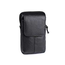 Men's leather case / wallet for belt for mobile phone 10.5x17 cm - Black (1 Piece)