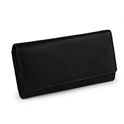 Leather cashiers wallet 10x19 cm - Black (1 Piece)