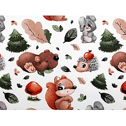 Cotton fabric / canvas forest animals - White (1 Meter)