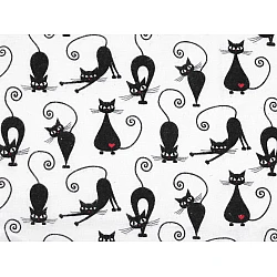 Cotton flannel fabric, cats - White (1 Meter)