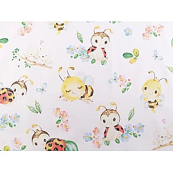 Cotton fabric / canvas ladybug, bee - White (1 Meter)