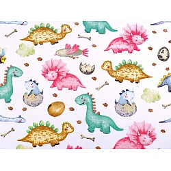 Cotton fabric / cloth, dinosaur - White (1 Meter)