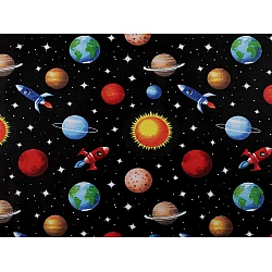 Cotton fabric / cloth, universe / planets - Black (1 Meter)