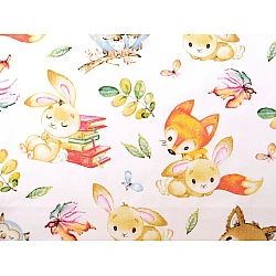 Cotton fabric, animals - White (1 Meter)