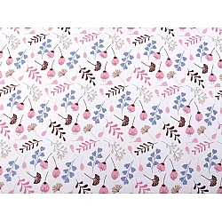 Cotton fabric / canvas, flowers and leaves - Light pink (1 Meter)