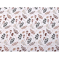 Cotton fabric / canvas, flowers and leaves - Brown (1 Meter)