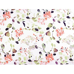 Cotton fabric / canvas, flowers / leaves - White (1 Meter)