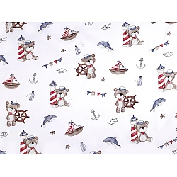 Cotton fabric / canvas, sailor bear - White (1 Meter)