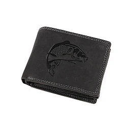 Men's leather wallet for hunters, fishermen, bikers 9.5x12 cm - Black (1 Piece)