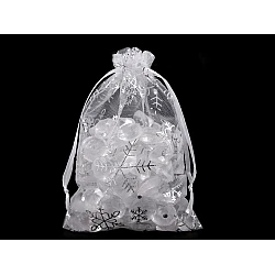 Christmas gift bag snowflakes 10x15 cm organza - White (10 Pieces)