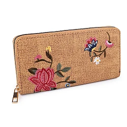 Ladies wallet with embroidered flowers 9.5x19 cm - Beige camel (1 Piece)