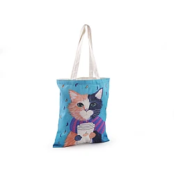 Cotton tote bag cat 34x40 cm - Azure blue (1 Piece)