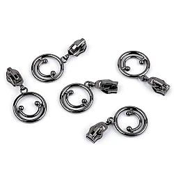 Slider for nylon / spiral zippers no 5, smiley face - Black nickel (5 Pieces)