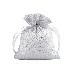 Gift bag 10x13 cm organza with glitter - Silver light (10 Pieces)