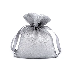Gift bag 10x13 cm organza with glitter - Silver (10 Pieces)