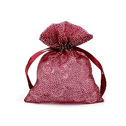 Gift bag 10x13 cm organza with glitter - Bordeaux (10 Pieces)