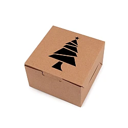 Christmas paper box  with see-through window, tree, snowflake, bell - Natural brown (10 Pieces)