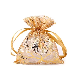 Organza gift bag - golden twigs / tree 10x13 cm - Gold (10 Pieces)