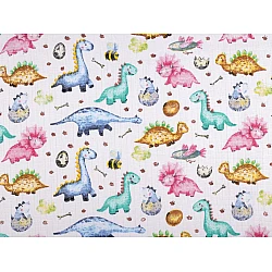 Cotton cloth / muslin fabric, dinosaur - White (1 Meter)