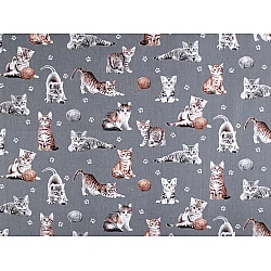 Cotton fabric / canvas, cats - Grey (1 Meter)