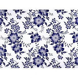 Cotton fabric / canvas blue print flowers - White (1 Meter)
