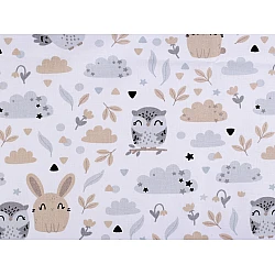 Cotton fabric / canvas, forest animals - White (1 Meter)