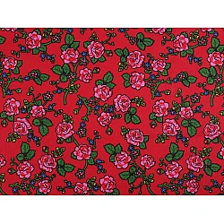 Cotton fabric / canvas, folklore, rose - Red (1 Meter)
