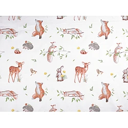 Cotton fabric / canvas, forest animals - White (1 Meter)