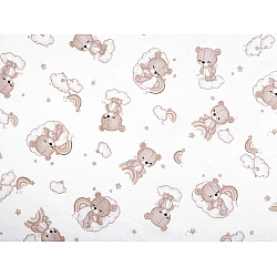 Cotton flannel fabric, teddy bear - White (1 Meter)