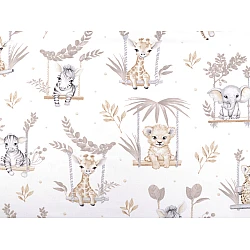 Cotton fabric / canvas, safari animals - White (1 Meter)