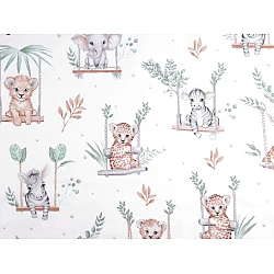 Cotton fabric / canvas, safari animals - White (1 Meter)