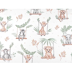 Cotton flannel fabric, safari animals - White (1 Meter)